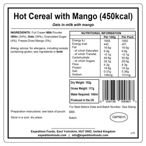 Expedition Foods Hot Cereal with Mango (450kcal)