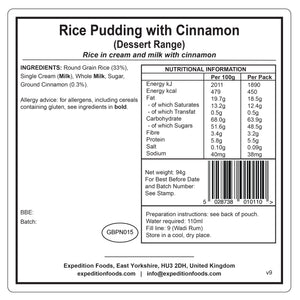 Expedition Foods Rice Pudding with Cinnamon (Breakfast/Dessert Range)