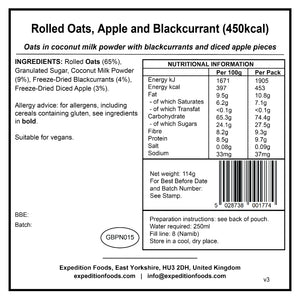 Expedition Foods Rolled Oats, Apple and Blackcurrant (450kcal)
